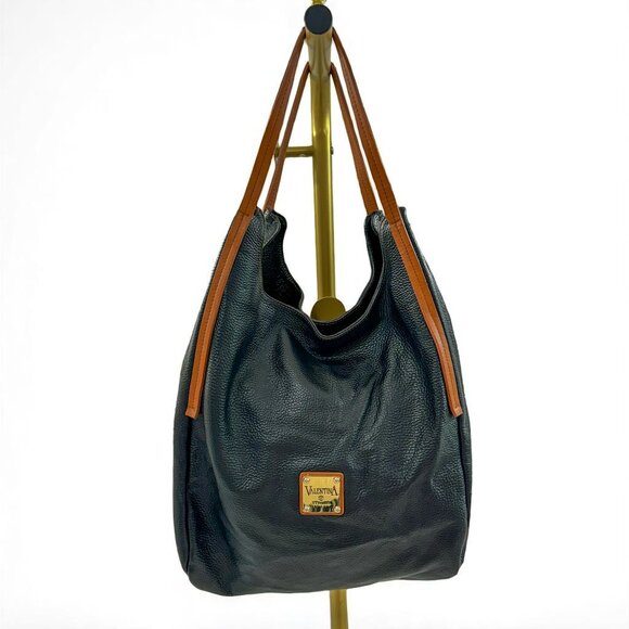 Valentina Italy Black Pebbled Leather Hobo Tote Bag – Women's Large Shoulder Pur - Picture 13 of 13